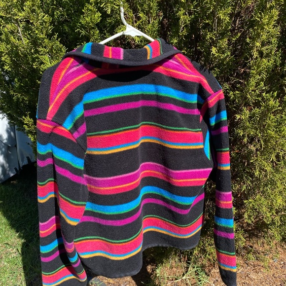 Talbots Petite Medium Button Up Sweater/Jacket Black & Rainbow Stripes Y2K - Picture 3 of 4